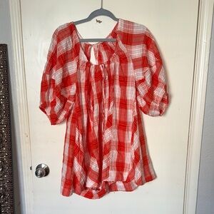 Free People Red and White Maxi Dress with Tie Front